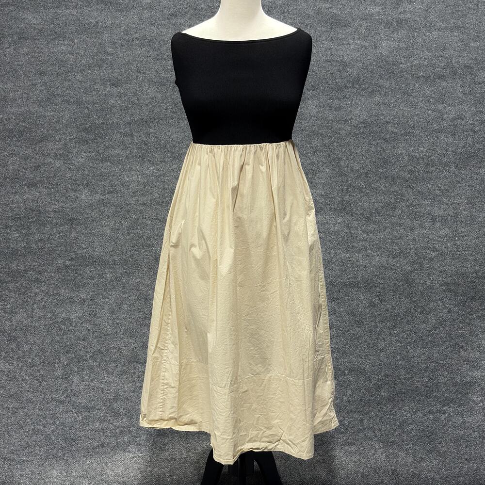 Pistola Dress Womens Medium Black Tan Colorblock Sleeveless Midi Cotton Blend